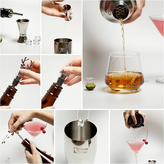 Cocktail Shaker Set Bartender Kit,Mixology Bartender Kit 13-Piece with Bamboo Stand,Professional Cocktails Kit with All Essential Accessory Tools for Drink Mixing Gift(with Silicone Pad)