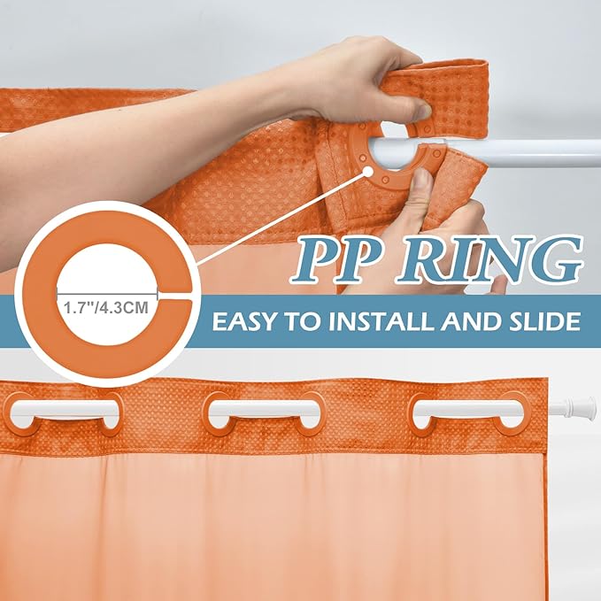 Burnt Orange Stall No Hook Shower Curtain with Snap in Liner,230GSM Waffle Weave Shower Curtains for Bathroom,54W x 80H