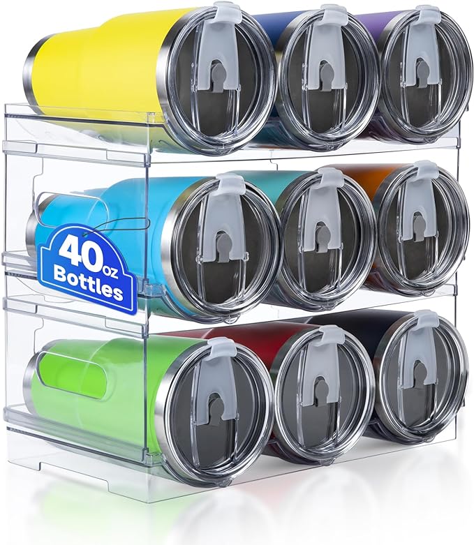 [Large Compartment] Water Bottle Organizer for Stanley 40 oz, 3 Pack Stackable Water Bottle Organizer, Clear Water Bottle Holder for Tumbler Travel Mug Cup, Kitchen Pantry Organization and Storage