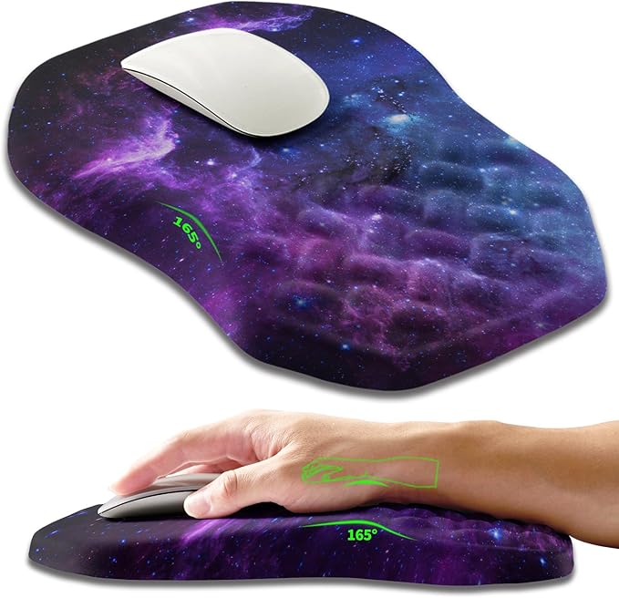 Ergonomic Slope Mouse Pad Wrist Support, Wrist Rest Mousepad for Carpal Tunnel Pain Relief with Massage Bulge and Slow Rebound Memory Foam (12x8 inch, Galaxy)