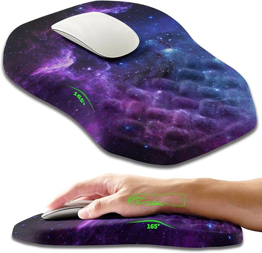 Ergonomic Slope Mouse Pad Wrist Support, Wrist Rest Mousepad for Carpal Tunnel Pain Relief with Massage Bulge and Slow Rebound Memory Foam (12x8 inch, Galaxy)