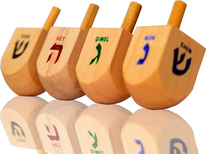 Natural Wood Dreidels Hanukkah Draydel with English Transliteration & Instruction Cards (25-Pack)