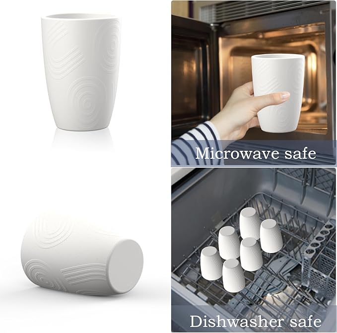 Homienly Drinking Cups 12 OZ Wheat Straw Cup Sets of 6 Reusable Water Drinking Glasses Dishwasher Safe Water Glasses Lightweight Tumbler for Kitchen - White