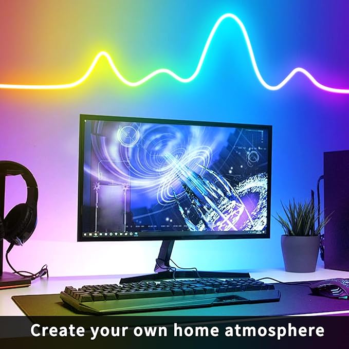 50ft Neon Rope Light, 24V RGB LED Strip Lights, Multi-Color, Music Sync, Dimmable, Remote/APP Control, Flexible DIY Design for Bedroom Indoor Outdoor