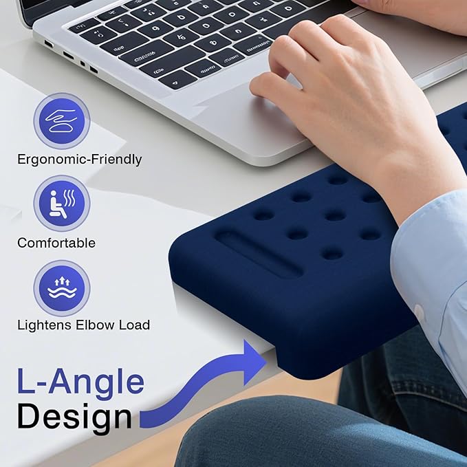 L-Shaped Desk Edge Cushion, 2 PCS Elbow Rest for Desk with Ergonomic Support, Memory Foam Elbow Pad & Arm Rest for Palm, Wrist & Forearm, Non-Slip & Separate Design, Office & Home, Dark Blue