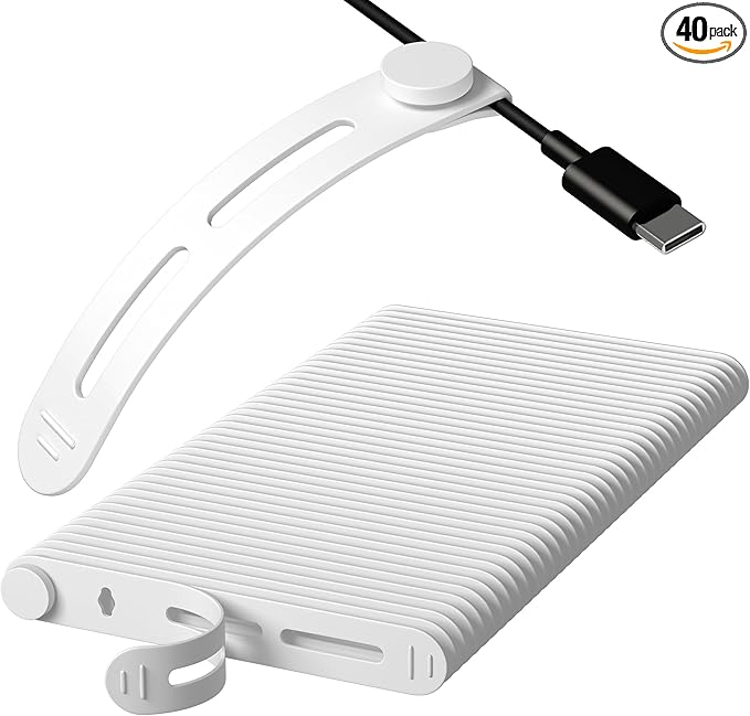 40Pcs Nearockle Reusable Cable Ties, Adjustable Silicone Cord Organizer Small Zip Ties for Charging Cords Earphone Computer Wire, Office Desk Cable Management Travel Accessories(White)