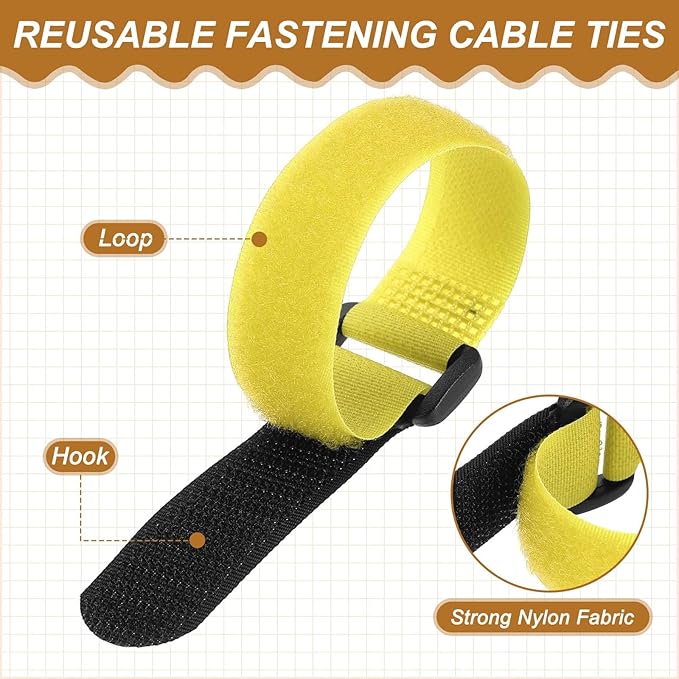 PATIKIL 8 x 0.79 Inch Reusable Cable Ties 10 Pcs Adjustable Hook and Loop Straps Cord Management Wire Wrap Cord Ties Organizer for Home Office Cables, Yellow