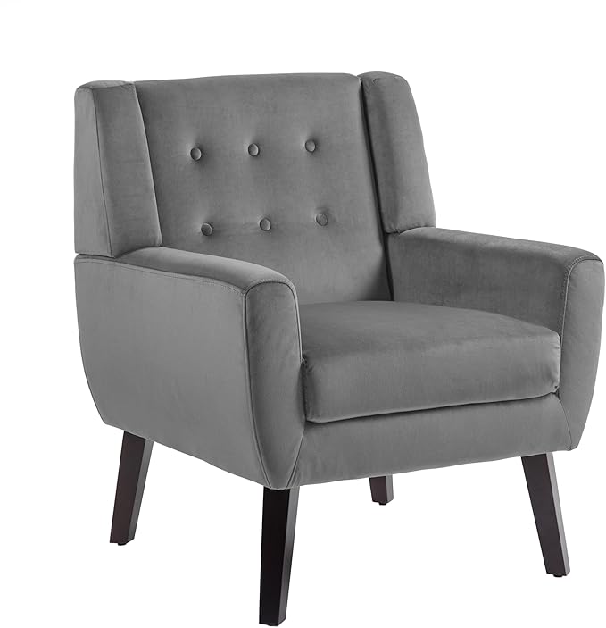 UIXE Accent Chairs Set of 2, Velvet Upholstered Armchair for Living Room, Modern Club Arm Chairs Comfy Single Sofa Button Tufted Bedroom Reading Seat - Gray