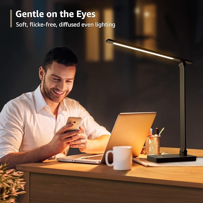 Lepro LED Desk Lamp for Home Office, 9.5W 750LM Metal Touch Control Desk Light, 5 Color Modes 5 Brightness Level, Eye Caring Task Lamp For Reading, Sewing, Crafts, School Supplies, Puzzle Light, Black