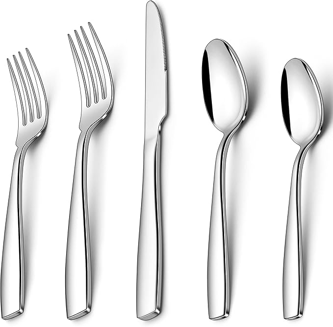 Herogo Heavy Duty Stainless Steel Silverware Set, 40-Piece Heavy Weight Flatware Cutlery Set for 8, Modern Tableware Eating Utensils for Home Hotel Wedding, Dishwasher Safe, Mirror Polished