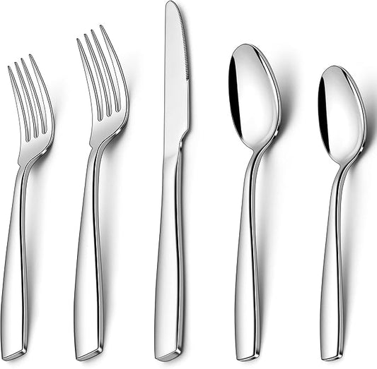 Herogo Heavy Duty Stainless Steel Silverware Set, 60-Piece Heavy Weight Flatware Cutlery Set for 12, Modern Tableware Eating Utensils for Home Hotel Wedding, Dishwasher Safe, Mirror Polished