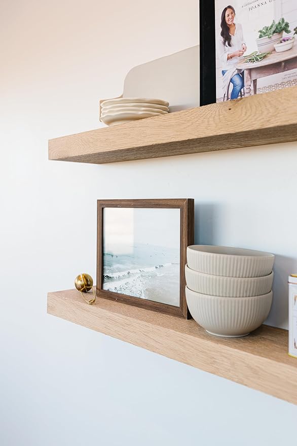 UltraShelf Real White Oak Floating Shelf 2 Pack - Hardwood Floating Shelf with Bracket Included, Minimalist Design for Living Room, Office, Laundry Room - Easy to Install, (48" L x 6" D)