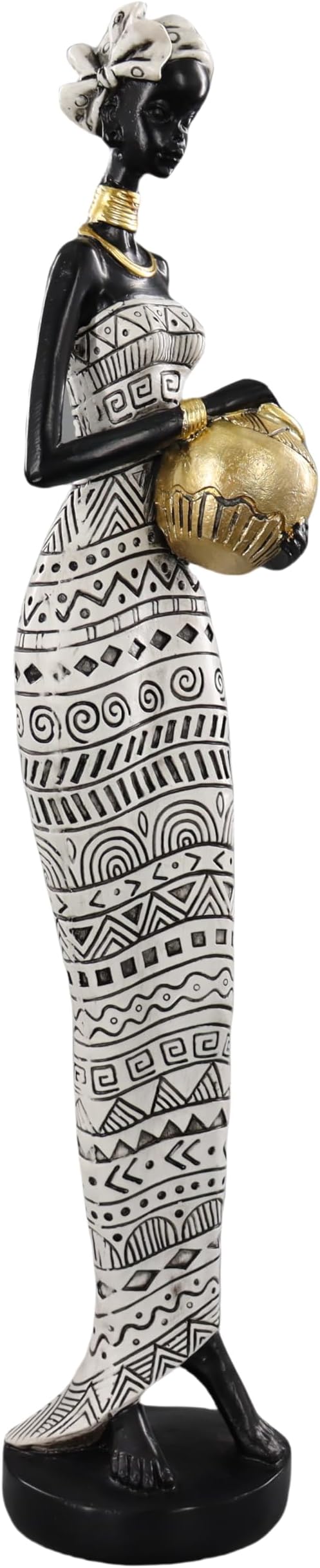 African Traditional Art Handmade Statues, Black and White Geometric Pattern Long Skirt Women's Ornaments and Decorations, Suitable for Home Study Display and Cultural Gift Collection