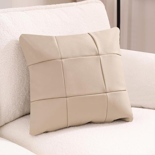 Kidol & Shellder Genuine Leather Throw Pillow Cover 18x18 Modern Solid Lumbar Pillow Covers-Luxury Pillowcases for Couch Sofa Bed-Soft Durable Decorative Cushion Case with Hidden Zipper(Barley Beige)