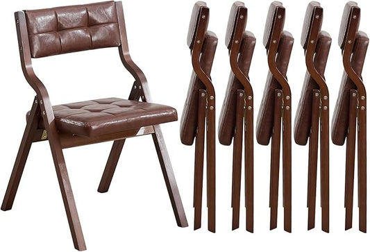 6-Pack Folding Dining Chairs with Cushion,Faux Leather Padded Foldable Dining Chairs,Portable Wooden Folding Chairs for Dining Rooms Kitchen Wedding and Party Indoor Brown