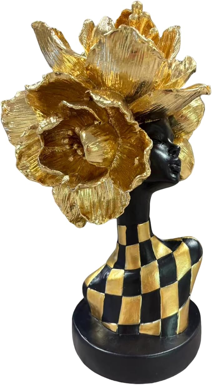 African Statues for Home Decor, Sculptures Decorations for Living Room, 11'' African Lady Art Bust Figurines, Black Modern Aesthetic Ornament for Shelf and Tables, Décor Accents Gifts for Women