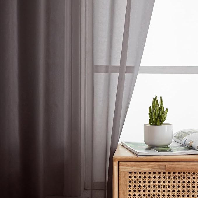 Aiyufeng Chocolate Sheer Curtains 63 Inches Long 2 Panels, Solid Voile Top Dual Rod Pockets Stylish Breathable Drapes Window Treatment for Kid's Room/Bedroom/Living Room, 40W x 63L, Chocolate Brown