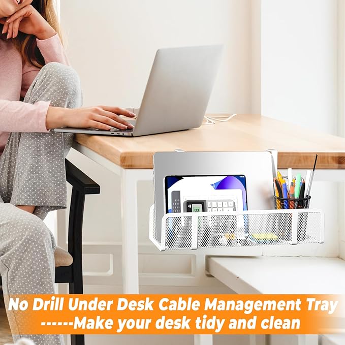 Under Desk Cable Management Tray, Wire Management Desk Cable Organizer Cable Management Box, Cord Organizer Storage for Office, Home