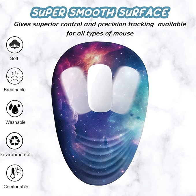 Ergonomic Mouse Pad Wrist Support, Mouse Pad with Wrist Rest, Entire Memory Foam & Non-Slip PU Base MousePads with Stepped-Wedge Design for Pain Relief, Desk, Office, Home, Galaxy