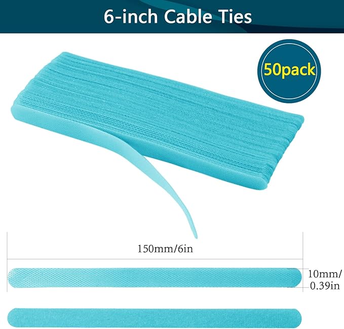 50PCS Reusable Adjustable Cable Ties, Microfiber Cloth Used for Computer Link Cable Cord Management (Light Blue)