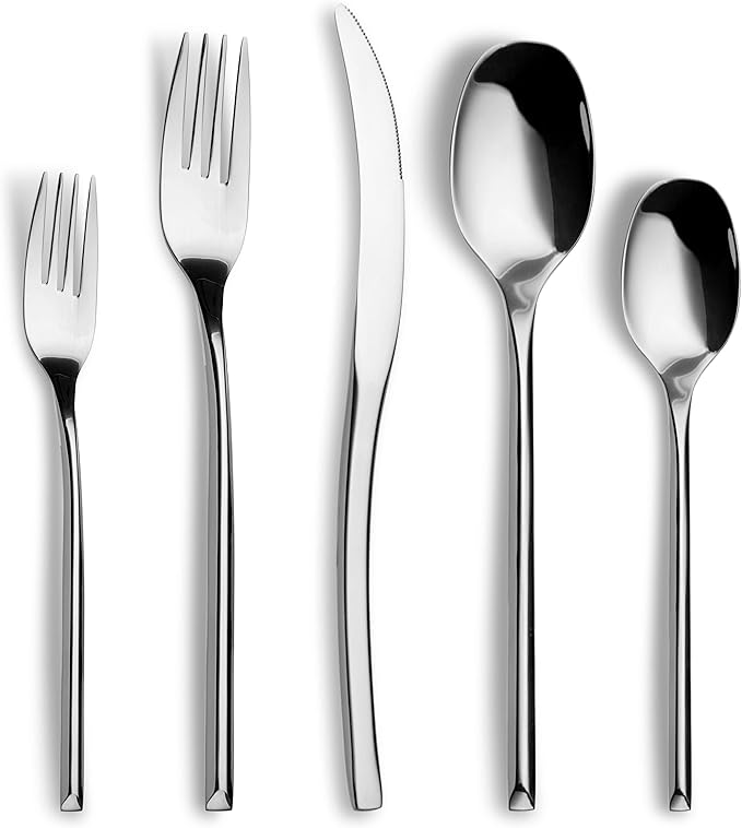 Lemeya 20-Piece Silverware Set for 4,Modern 18/10 Stainless Steel Flatware Set,Luxury Cutlery Set,Unique Utensils Set for Restaurant,Spoons and Forks Set,Mirror Polished,Dishwasher Safe
