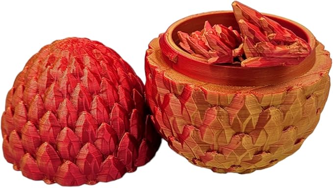 3D Printed Dragon Egg Articulating Gemstone Dragon Fidget Figurine - Vibrant Color Dragons Flexible ADHD, Autism and Anxiety Relief - Articulated Joints (Gold Red)