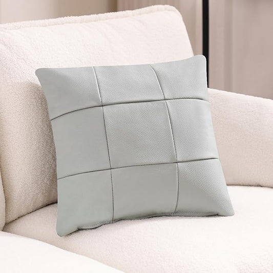 Kidol & Shellder Genuine Leather Throw Pillow Cover 18x18 Modern Solid Lumbar Pillow Covers-Luxury Pillowcases for Couch Sofa Bed-Soft Durable Decorative Cushion Case with Hidden Zipper(Forest Blue)