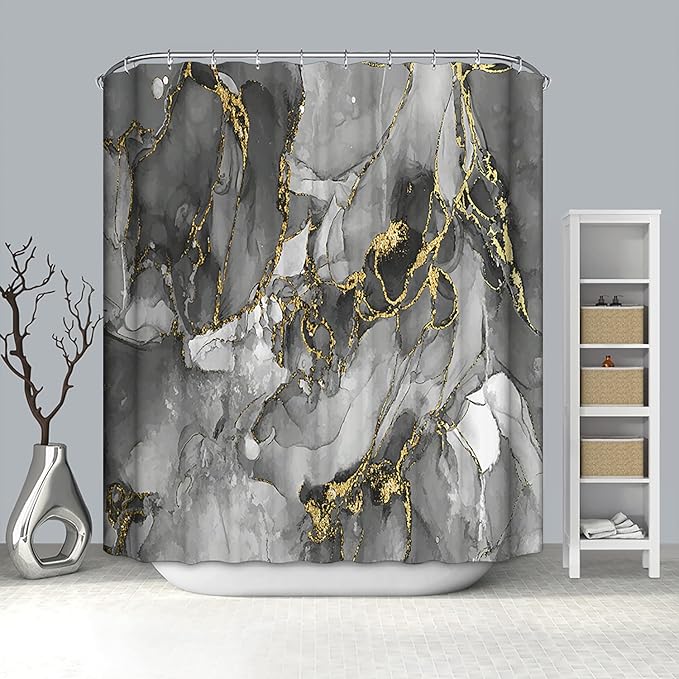 Domoku Brown Gold Marble Shower Curtain,Brown Golden Cracked Lines Abstract Modern Shower Curtain for Bathroom Decor,Waterproof Texture Washable Fabric Shower Curtain,72 X 72
