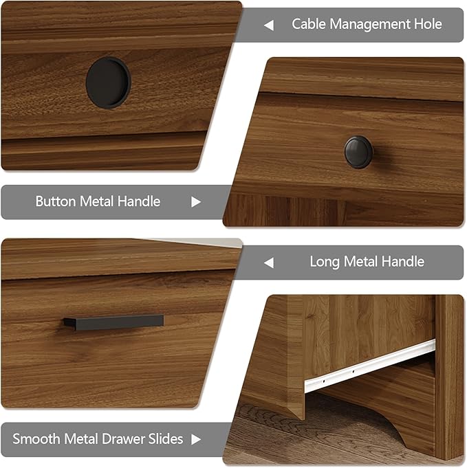 58 Inch Executive Desk with File Drawers, Computer Desk with Storage, Home Office Desk with Storage Cabinet for Bedroom, Rustic Brown