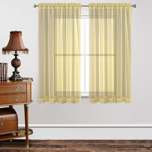 Joydeco Yellow Sheer Curtains 63 Inch Length 2 Panels Set, Rod Pocket Long Sheer Curtains for Window Bedroom Living Room, Lightweight Semi Drape Panels for Yard Patio (54x63 inch, Yellow)