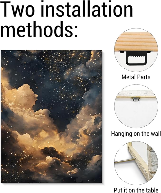 Aesthetic Celestial Canvas Wall Art Decor Night Sky Stars Dark Academia Print Poster Framed Picture Painting Wall Decorations for Home Apartment Bedroom Decor 11x15 Inch