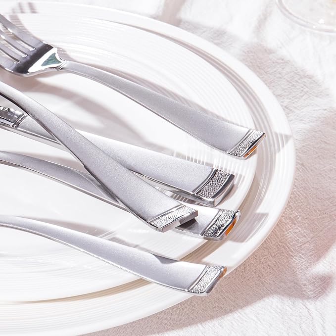 HIKAA 30PCS Matte Handle Silverware Set for 6, Stainless Steel Flatware Set, Modern Design Cutlery Set for Home/Hotel/Wedding, Dishwasher Safe