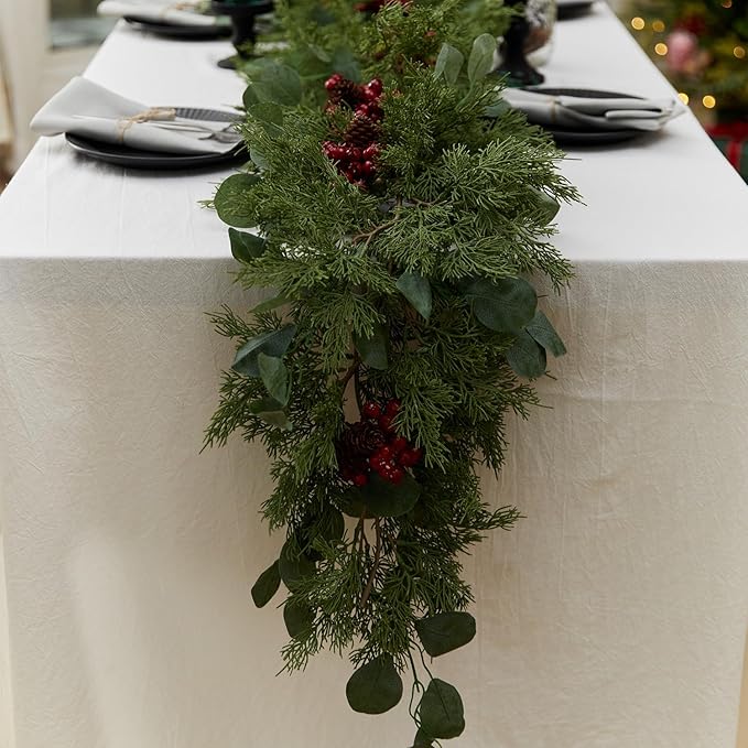 6.3FT Christmas 108 Branch Tips Artificial Cedar Garland, Anna's Whimsy Artificial Pine Cypress Greenery Garland, Christmas Decorations Indoor Outdoor Decor Winter Garlands