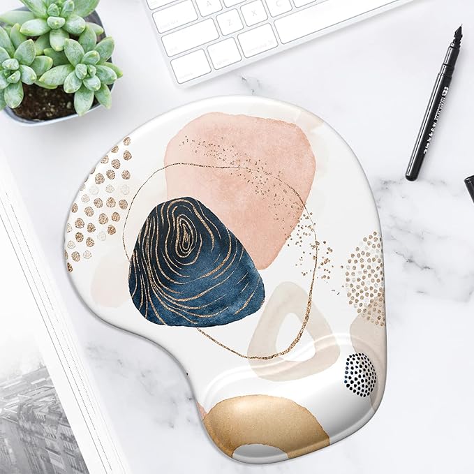 ITNRSIIET Mouse Pad, Mouse Pad Wrist Support Mousepad with Wrist Rest, Mouse Pads for Wireless Mouse Ergonomic Cute Desk Decor Desk Accessories for Women, Non-Slip PU Base, Aesthetic Boho