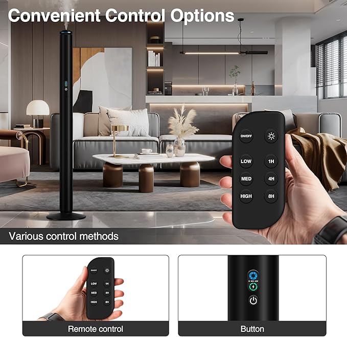 Waterless Scent Diffuser Starter Kit - 2000 Sq Ft Coverage, Luxury Hotel Scent Diffuser, Diffusers for Essential Oils Large Room, Included 5 Scent Oils, Remote Control, Black, 40In