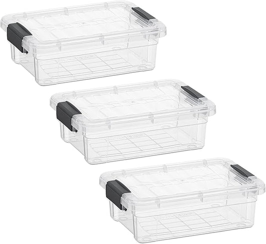 Superio Clear Storage Boxes with Lids, 1.27 Quart Plastic Container Bins for Organizing, Stackable Crates, BPA Free, Non Toxic, Odor Free, Organizers for Home, Office and Dorm, 3 Pack