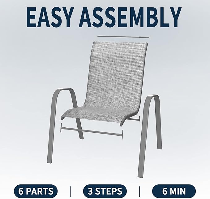 Amopatio Patio Chairs Set of 6, Outdoor Stackable Dining Chairs for All Weather, Breathable Garden Outdoor Furniture for Backyard Deck, Dark Grey