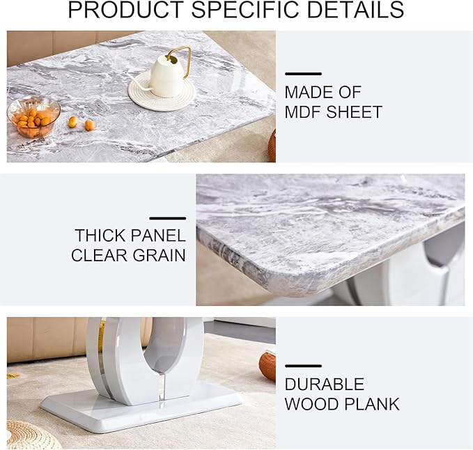 LKTART Rectangle Coffee Table for Living Room, Imitation Marble Coffee Tables with Storage, Modern Stable Base Accent Center Tea Table for Dining Room Small Space Apartment (43.3''L×22.4''W-Grey)