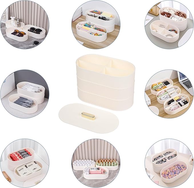 Yesesion Large Cord Organizer Box with Lid, Plastic Cable Storage Case with 20pcs Wire Ties for Desk Drawer, Home Office Supplies, Electronics, Clips, Clamps, Phone Charger, USB, Data Cables (White)