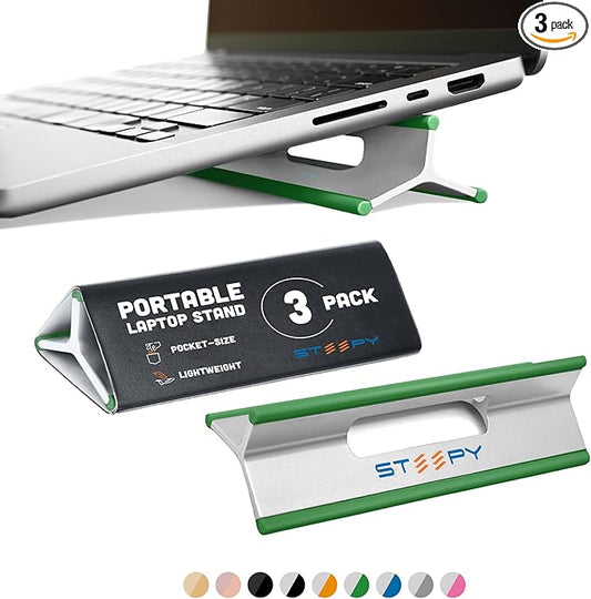 Steepy Portable Laptop Stand for Desk 3 Heights Computer Stand for Laptop Riser – Ergonomic Soporte para Laptop Base – Computer Holder & Elevated Lifter for Travel, Home Office, Projector Riser or DJ