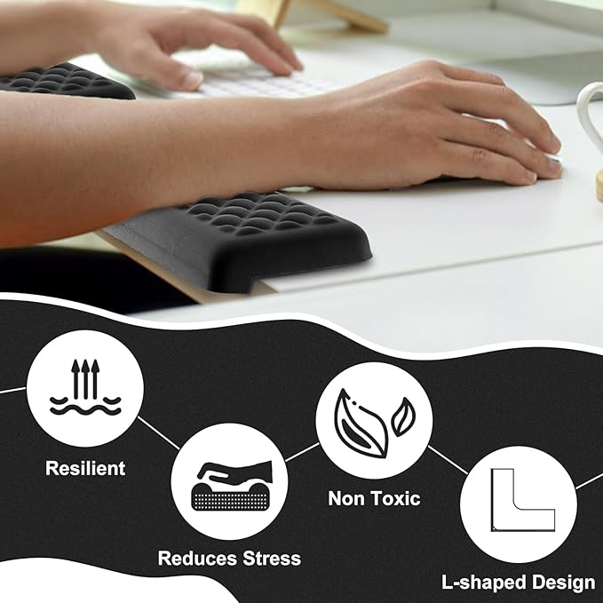 2 Pcs L-Shaped Desk Elbow Pad for Desk, Ergonomic Keyboard Wrist Rest Pad Set, Memory Foam Elbow Support Padding with Non-Slip, Desk Edge Cushion for Computer Office Home (11.8 x 3.9 inch)