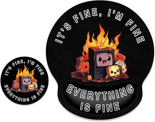 ITNRSIIET Ergonomic Mouse Pad with Wrist Support Wrist Rest Smooth Surface Non-Slip Rubber Base Comfortable Office Supplies Pain Relief, 9.8 x 9.1 inches, Funny Burning Box