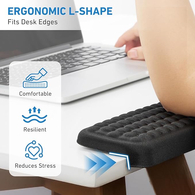 2Pcs Elbow Pad for Desk, L-Shaped Desk EdgeRest withMemory Foam Elbow Support Padding, Desk Edge Non-Slip and Ergonomic Separate Design by KONOVOLY