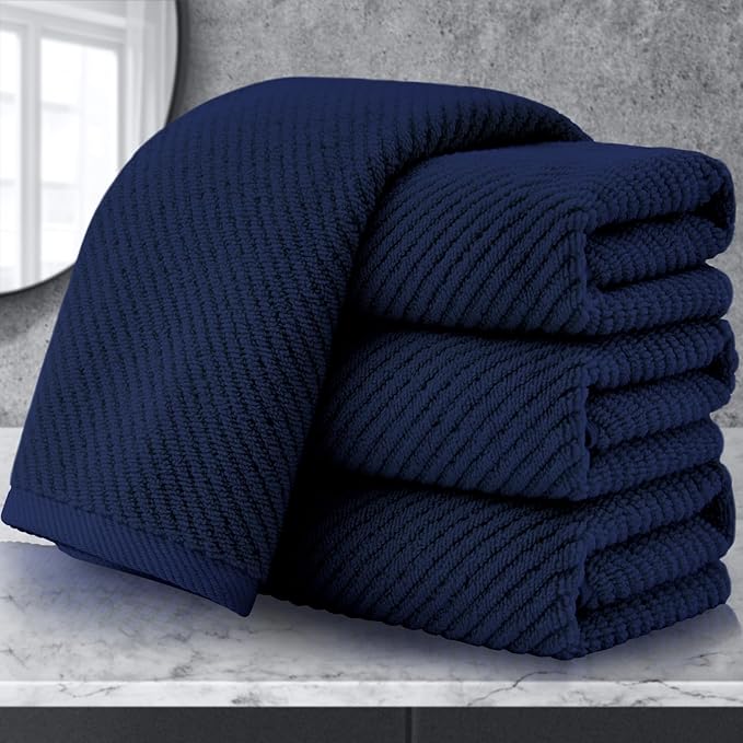 VOOVA & MOVAS Bathroom Hand Towels Set of 4, 18"x 28" - 100% Cotton | Lightweight | Thick | Quick Dry | Soft | Absorbent, Blue Hand Towels for Bathroom, Towel Gift Set, Navy Blue