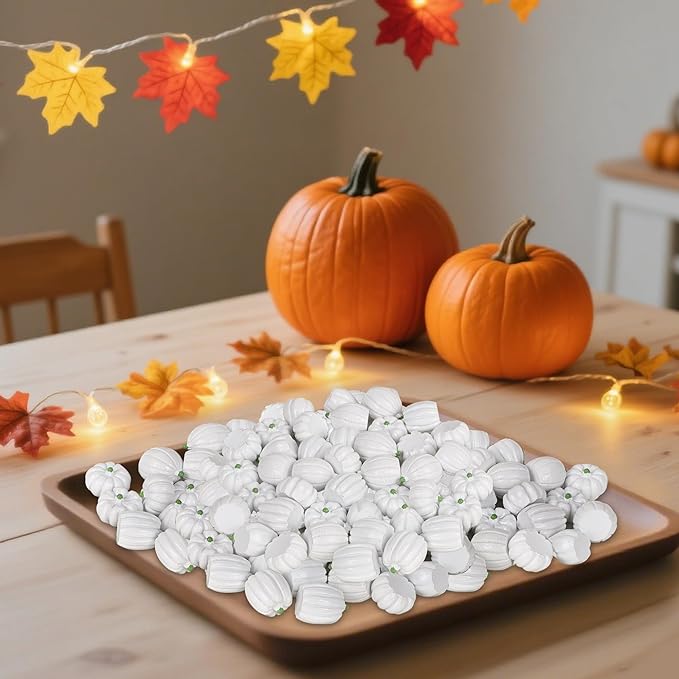 winemana Mini Pumpkins Fall Decorations- 80 Pack Small Fake Pumpkins for Decorating, Thanksgiving Table Centerpieces, Autumn Harvest Home Office Decor, DIY Crafts, Vase Bowls Basket & Fillers (White)