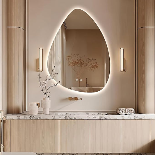 Niccy Irregular LED Bathroom Mirror, 30"x40" Asymmetrical Backlit Vanity Wall Mirrors, Frameless Lighted Mirrors for Bedroom, Living Room, Modern Smart-Mirror with Anti-Fog, Dimmable, Memory Function