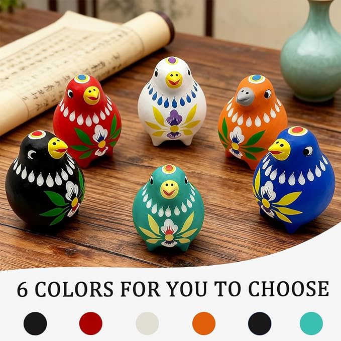 Decorative Clay Bird Figurines Hand-Painted Folk Art Design Collectible Smal Figurines Holiday Birthday Couples Friend Unique Gift Idea Decorative Home Art Table Bring Good Luck (White)