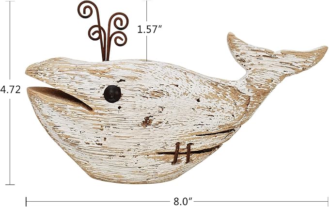 Morning View Whale Decor Tabletop Nautical Decor Wood Whale Sculpture Rustic Whale Statue Carved Figurine Coastal Home Beach House Decor Ocean Mediterranean for Shelf Bathroom 4.72 Inch Tall