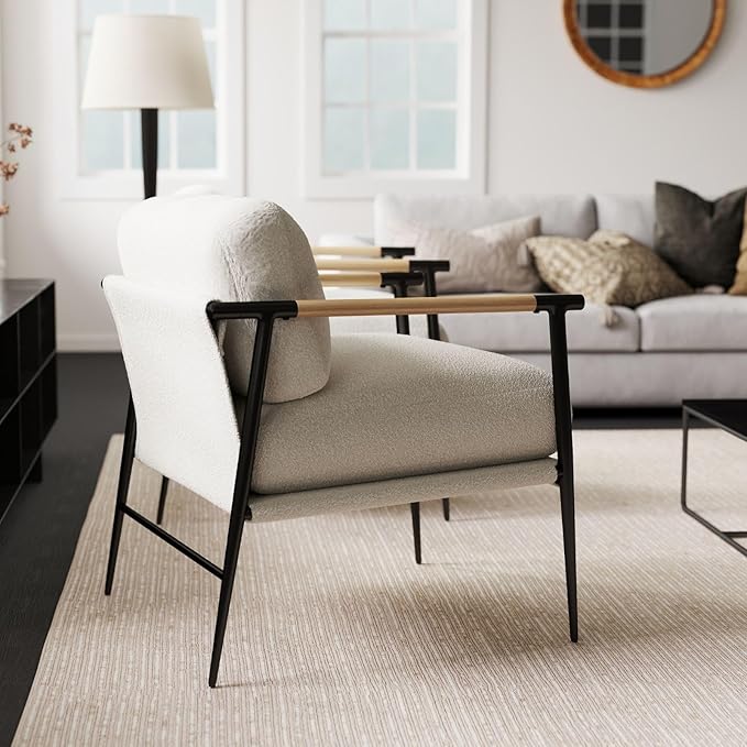 LukeAlon Mid Century Sherpa Accent Chairs Set of 2, Ultra Soft Living Room Chairs with Metal Legs Modern Armchairs Lounge Chairs Upholstered Comfy Leisure Chairs for Bedroom Reception Area, White
