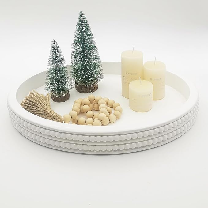 Carah & Cossh Oval Wooden Tray, Modern Decorative Tray 16''x12'', Oval Farmhouse Rustic Serving Tray, Table Centre Tray, Perfect for Storage and Display (White)